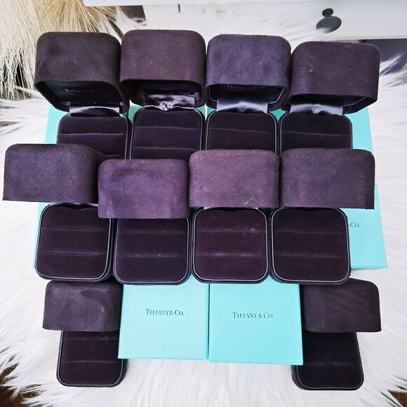 10 x Tiffany & Co. Black Velvet & Blue Med Ring Empty Jewelry Box DOUBLE SLOT - Picture 1 of 5
